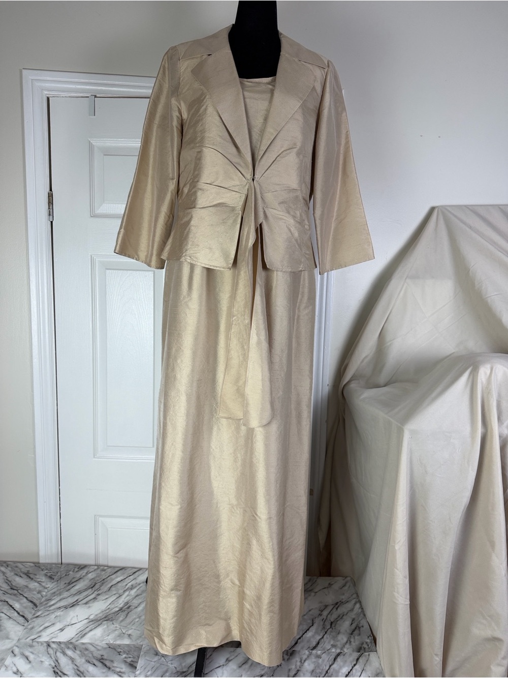 Talbots women’s two piece formal dress and jacket set pure silk size 14